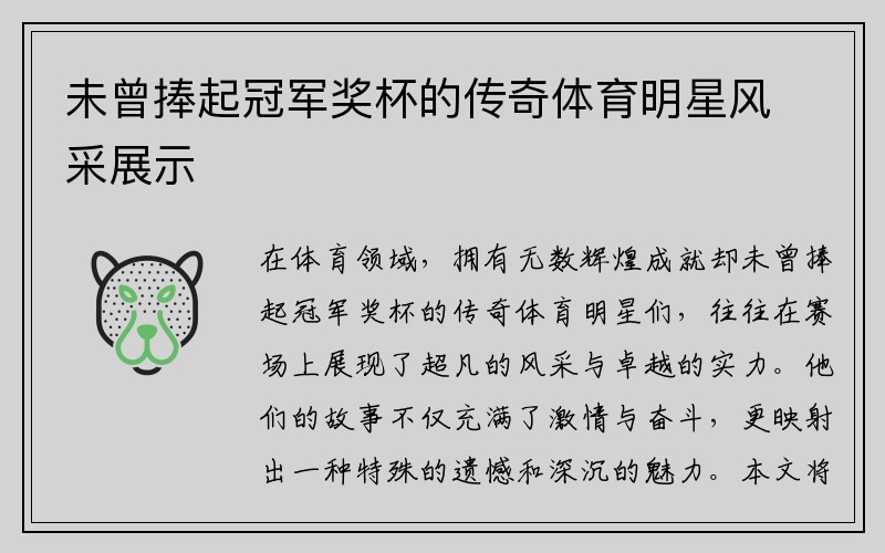 未曾捧起冠军奖杯的传奇体育明星风采展示